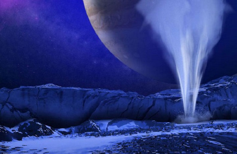 Artist's impression of a water vapor plume on Europa.