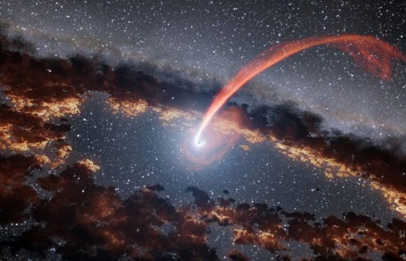 Artist concept of a black holes eating a star Illustration