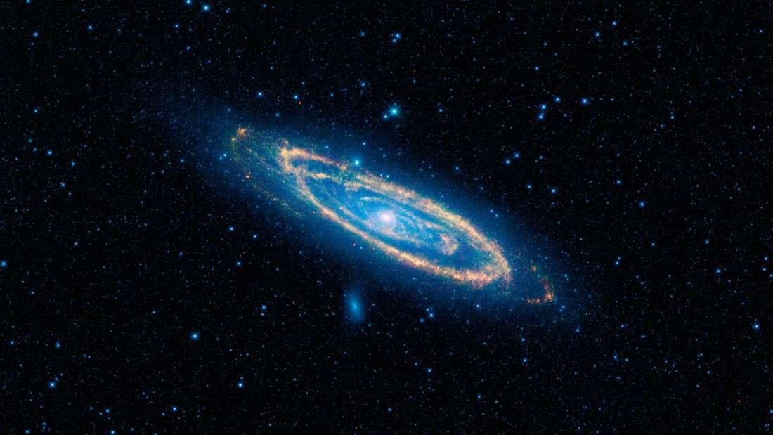 Andromeda galaxy is seen here in full infrared.