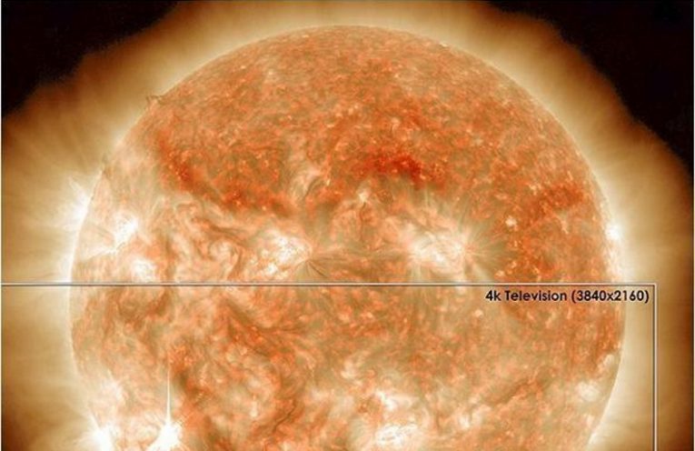 "Ultra high-definition TVs have four times the pixels of a current high-definition TV, but still have fewer pixels than the images from NASA's Solar Dynamics Observatory (SDO). This image from SDO was captured on Nov.13, 2012, and shows a star-shaped solar flare in the lower left-hand corner."