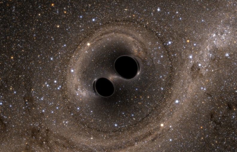Artist's impression of two black holes merging.