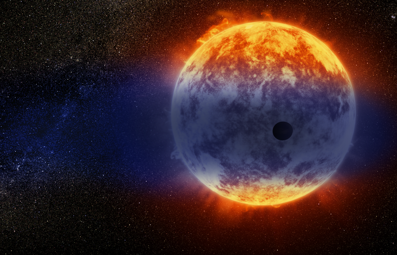 This artist’s illustration shows a giant cloud of hydrogen streaming off a warm, Neptune-sized planet just 97 light-years from Earth.