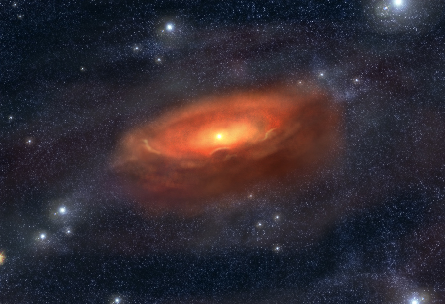 Artist illustration of a protoplanetary disk around a young star. 