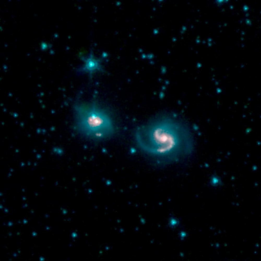 The merger of two galaxies, known as NGC 6786 (right) and UGC 11415 (left), also collectively called VII Zw 96