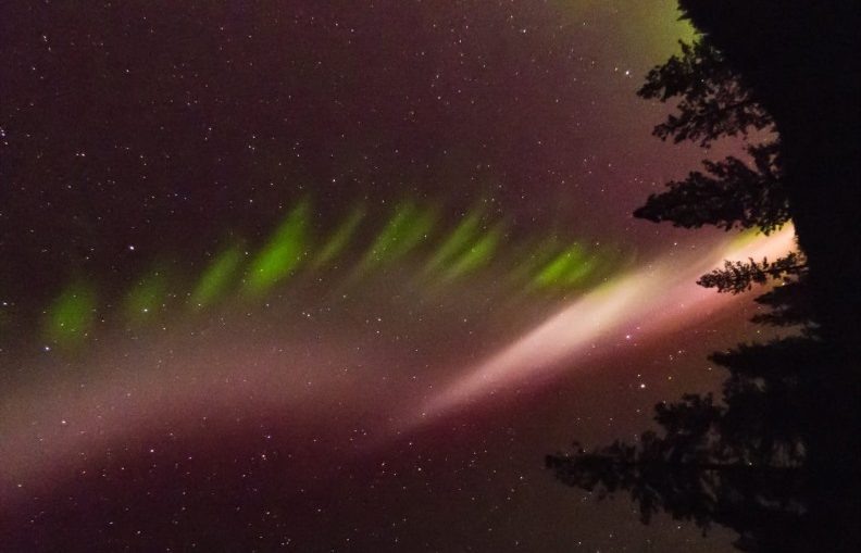 STEVE is made up of a pinkish ribbon and green streaks sometimes described as a "picket fence"