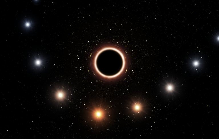 Artist’s impression of the path of the star S2 as it passes very close to the supermassive black hole at the centre of the Milky Way.