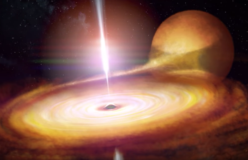 Screen grab from a high-frame rate video depicting violent flares at the heart of a black hole