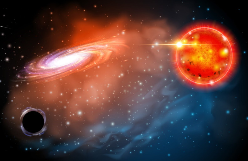 An artist's impression of a small black hole orbiting with a red giant star, which astronomers claim to have now discovered